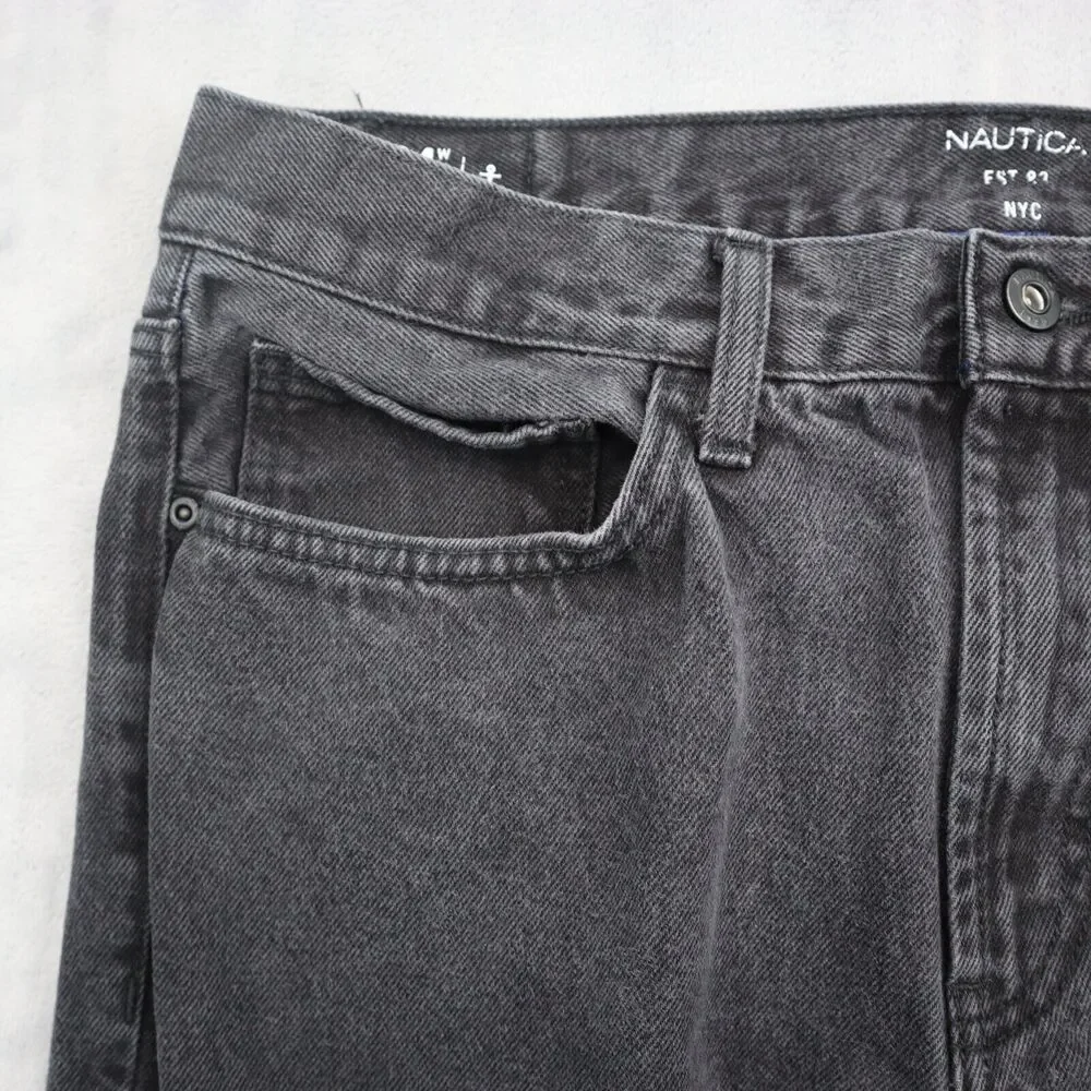 Nautica Pants Mens 34 Black Straight Mid Rise Cotton Pocket Charcoal Denim Jeans